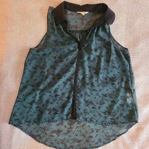 Teal and Black sheer Collared blouse